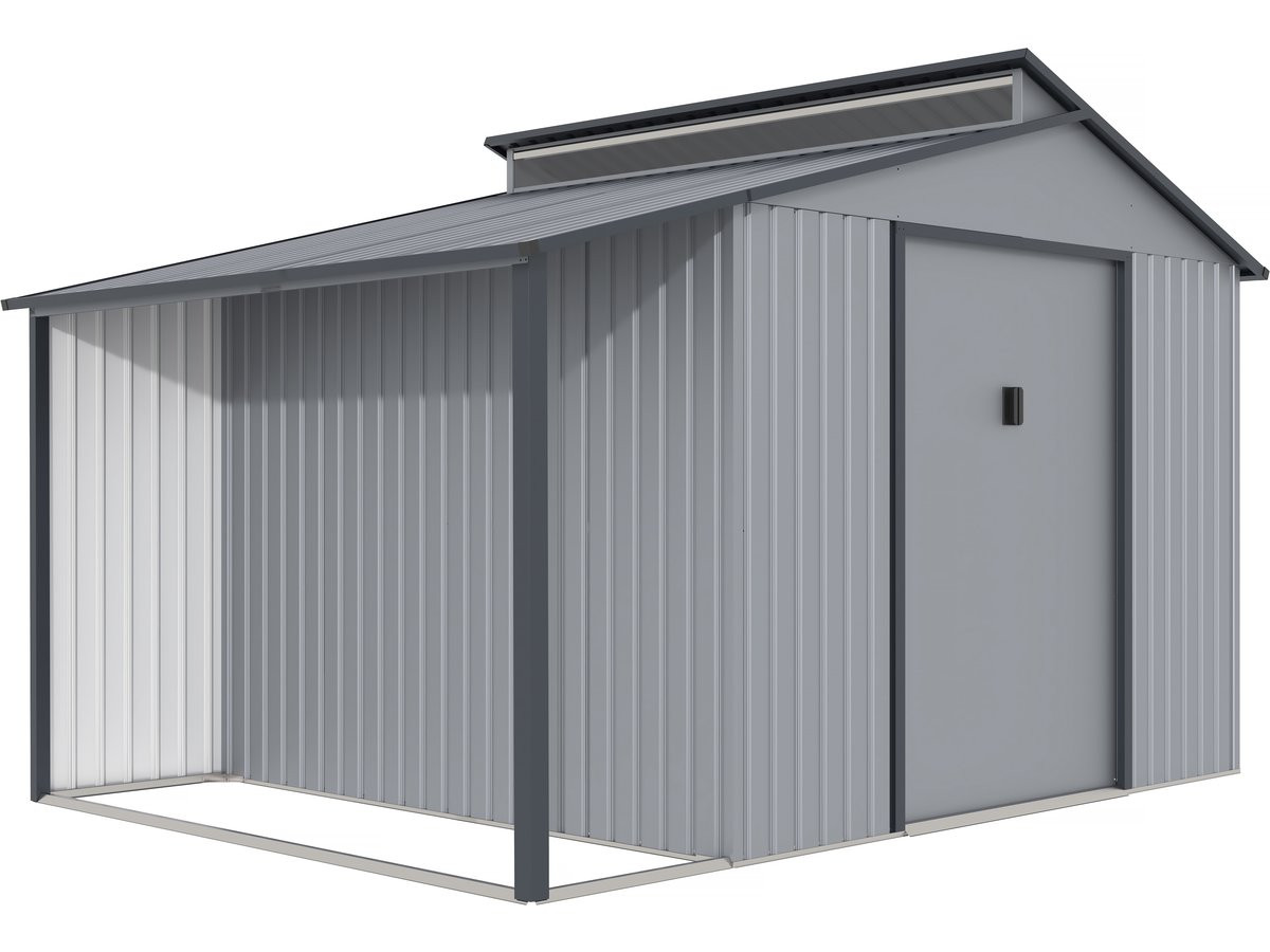 Abri de jardin métal avec pergola "Madras" - 9.12 m² - 257 x 355 x 237 cm - Gris