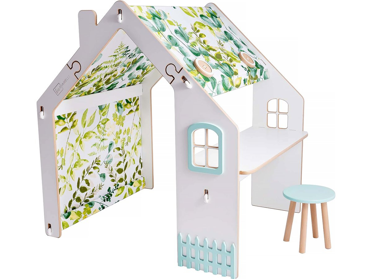 Maisonnette pour enfant en bois "Bianelli" avec bureau - 114 x 93 x 120 cm - Blanc / Menthe