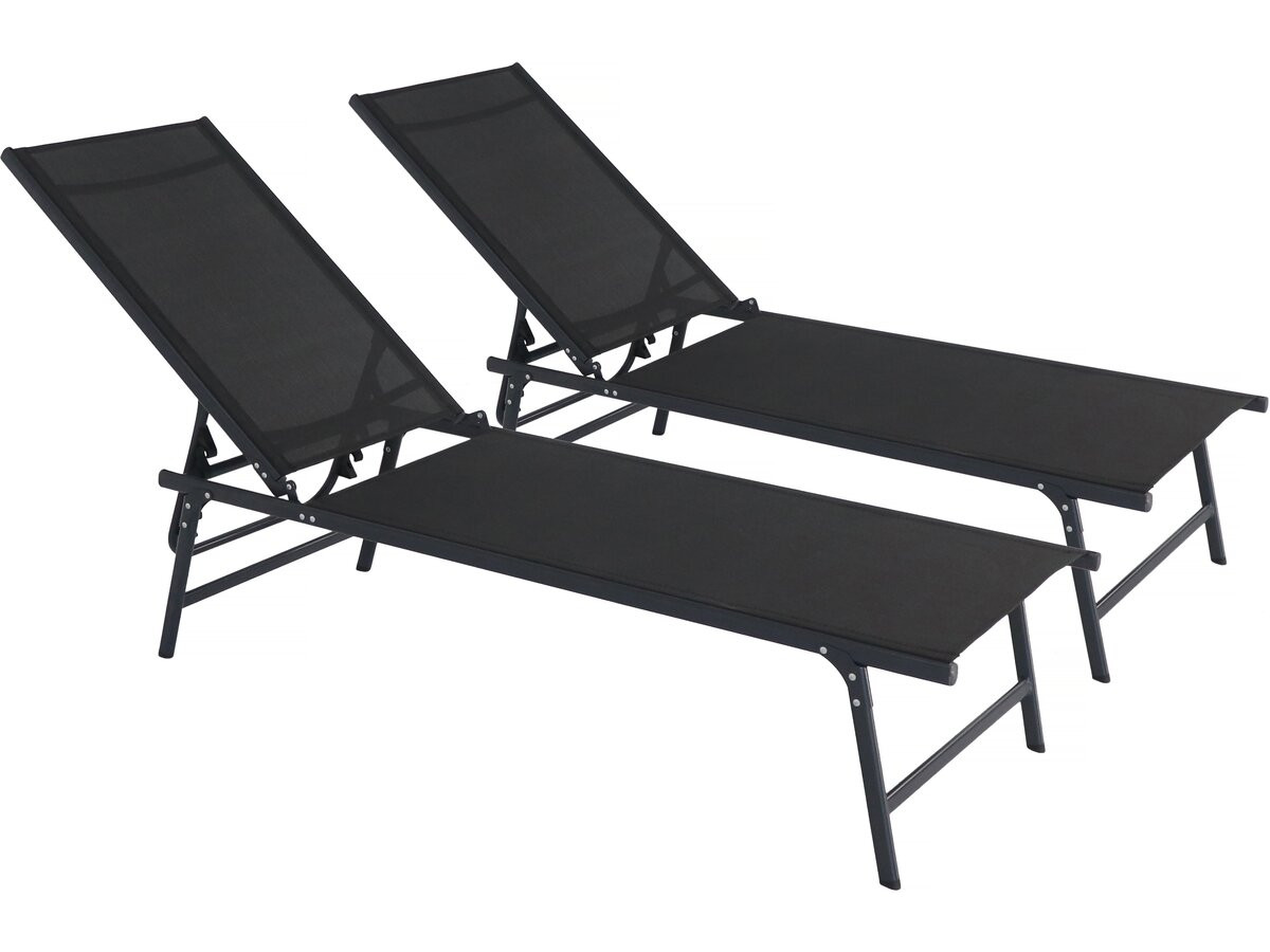 Lot de 2 bains de soleil en métal "Sublima" - 180 x 54 x 104 cm - Noir